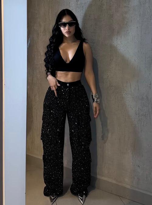A CARGO GLITTER JEANS